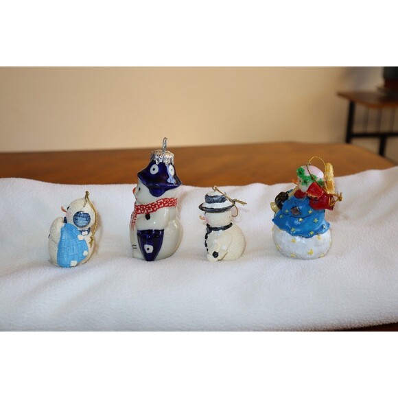 Polish Pottery Andy Decorated Snowman Christmas Tree Ornament Plus 3 Snowmen - Picture 7 of 11
